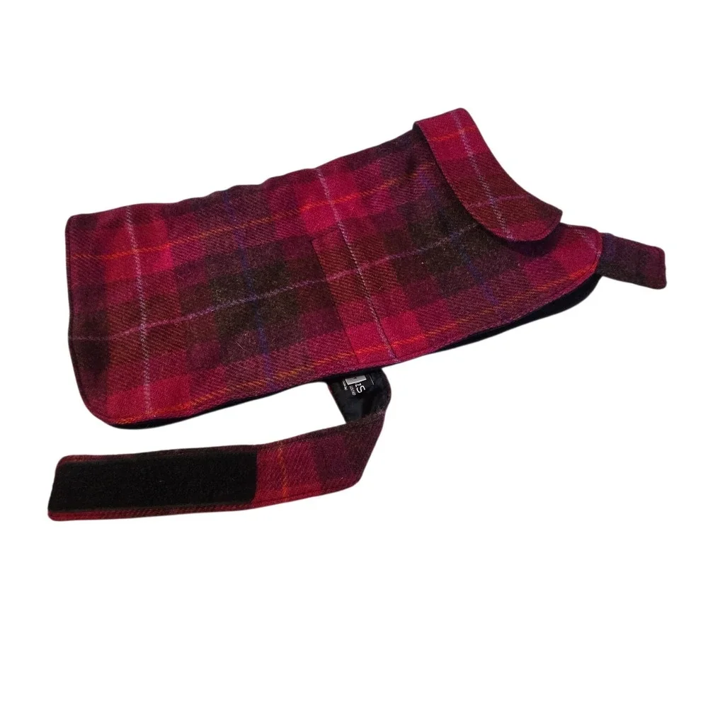 Eliz Scott Harris Tweed‎ Dog Coat Plaid Size 4 LG Magenta Deep Pink Red Scotland